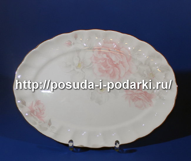 Блюдо овальное Шиповник (золотая лента) 28 см