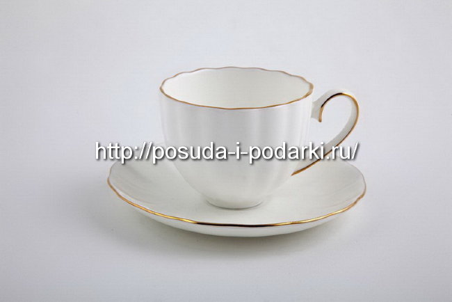  Кофейные чашки с блюдцами (кофейный набор) на 6 персон Магнолия белая (золотая лента) 150 мл