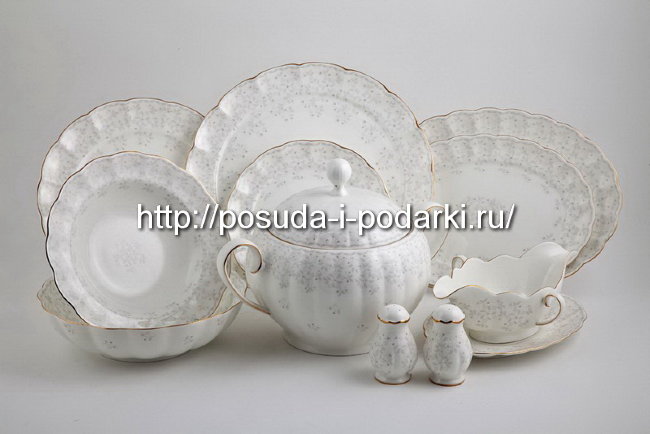 Сервиз столовый (обеденный сервиз) Джулия беж на 6 персон 33 предмета (золотая лента)