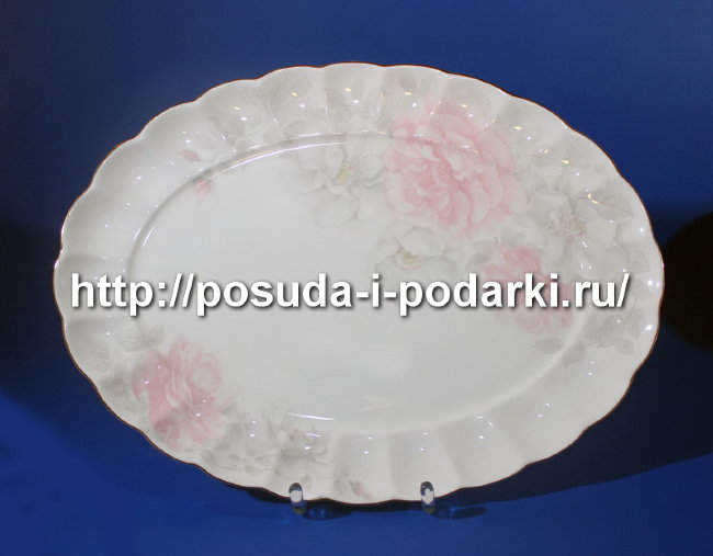 Блюдо овальное Шиповник (золотая лента) 37 см