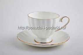 Чашки чайные высокие с блюдцами (чайный набор) на 6 персон Магнолия белая (золотая лента) 220 мл