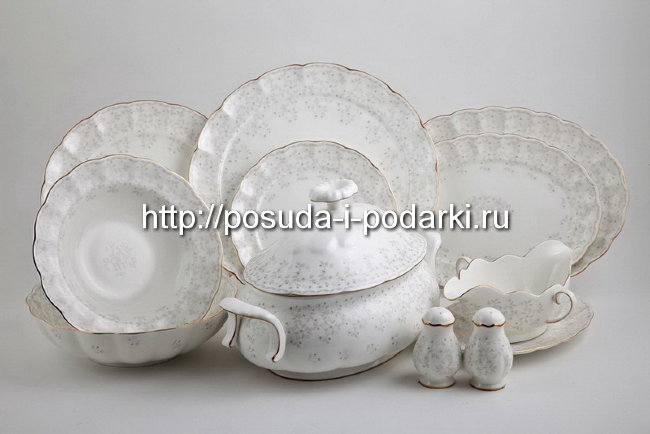 Сервиз столовый (обеденный сервиз) Джулия беж Империал на 6 персон 29 передметов (золотая лента)