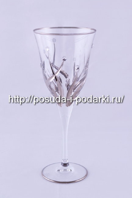 Набор 6 бокалов для вина 240 мл Зара с кристаллами с платиной, h-22 см