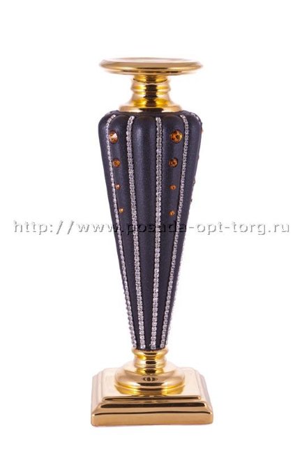 Подсвечник керамический Сирийский антрацит с золотом с кристаллами Сваровски 37 см CERAMICHE STELLA