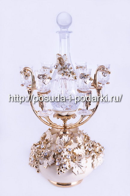 Набор для ликера 7 пр. Виноград беж с кристаллами Сваровски d-31, h-60 см CERAMICHE STELLA