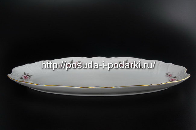 Блюдо для рыбы 52 см Бледные розы, отводка золото Блюдо для рыбы 52 см Бледные розы, отводка золото