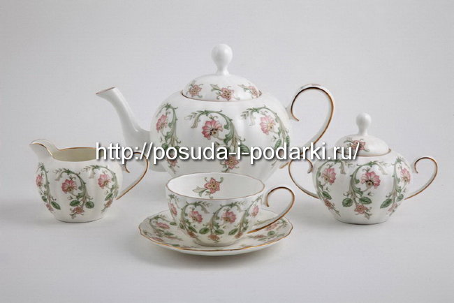 Чайный сервиз (чайный набор) Австрия на 6 персон Магнолия Персия Классик (золотая лента) 18 предметов