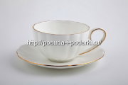 Чашка чайная с блюдцем Магнолия белая (золотая лента) 370 мл