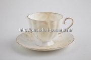 Чашки чайные высокие с блюдцами (чайный набор) на 6 персон Магнолия Крем (золотая лента) 220 мл