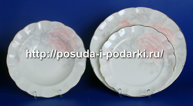 Набор тарелок на 6 персон Шиповник (золотая лента) 18 предметов