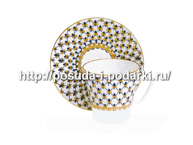 Чашка с блюдцем кофейная Черный кофе 80 мл Кобальтовая сетка КН1