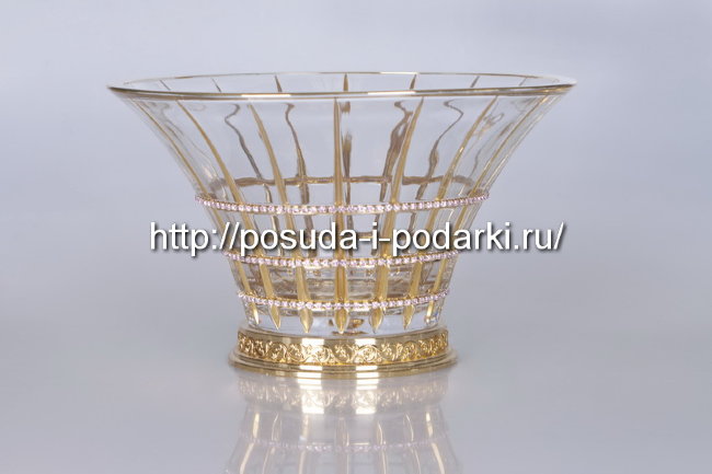Ваза для фруктов (фруктовница) хрустальная. Ваза для фруктов "Стелла" с кристаллами Сваровски h-16 см
