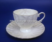 Чайные чашки с блюдцами высокие (чайный набор) на 6 персон Магнолия Грэй (платиновая лента) 220 мл