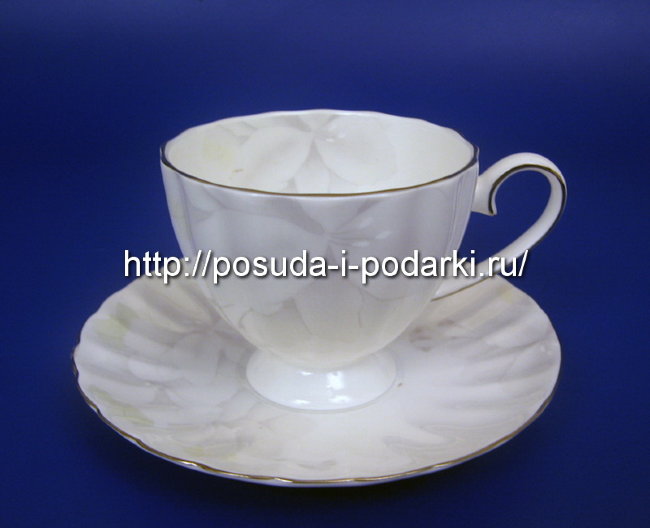 Чайные чашки с блюдцами высокие (чайный набор) на 6 персон Магнолия Грэй (платиновая лента) 220 мл