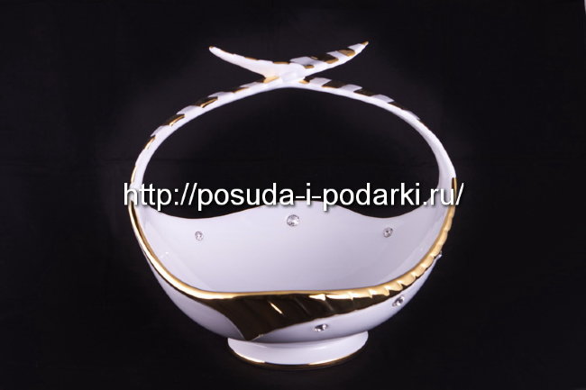 Корзинка средняя с золотом с кристаллами 26*23*25h см