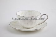 Чайные чашки с блюдцами (чайный набор) на 6 персон Магнолия Грэй (платиновая лента) 250 мл
