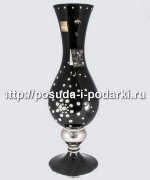 Керамическая ваза для цветов черная с платиной с кристаллами Сваровски d-14, h-63 см CERAMICHE STELLA
