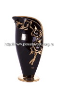 Керамическая ваза для цветов Розы черная с золотом с кристаллами Сваровски d-22, h-36 см CERAMICHE STELLA