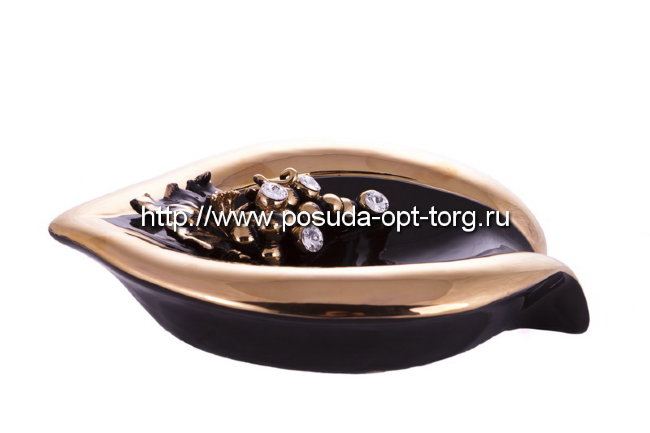 Конфетница керамическая Виноград черная с кристаллами Сваровски d-24*20 см CERAMICHE STELLA