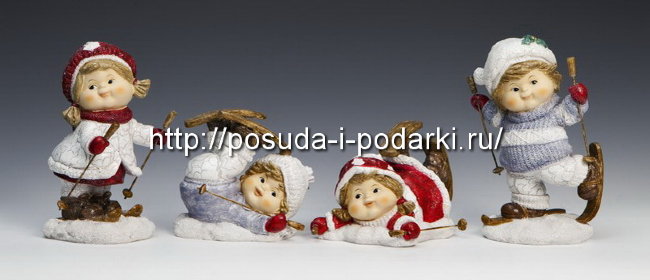 Новогодний подарок. Статуэтка Дети "Веселые лыжники" Новогодний подарок. Статуэтка Дети "Веселые лыжники"