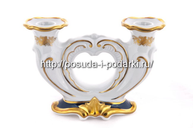 Подсвечник 14 см на 2 свечи Катарина Синий кленовый лист