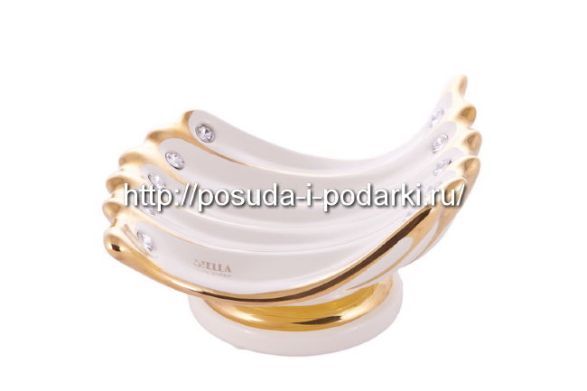 Конфетница керамическая Поэма беж с кристаллами Сваровски 15*20, h-9 см CERAMICHE STELLA
