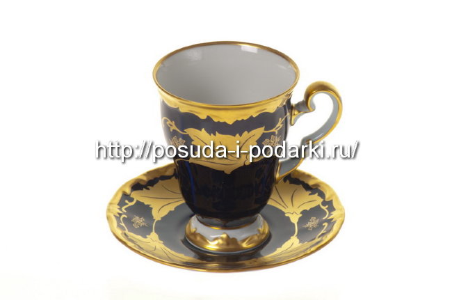 Чашка для капучино с блюдцем 0,26л Катарина Синий кленовый лист