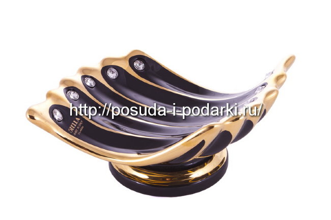 Конфетница керамическая Поэма черная с кристаллами Сваровски 15*20, h-9 см CERAMICHE STELLA