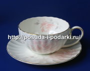 Чашка с блюдцем чайная 370 мл Шиповник (золотая лента)