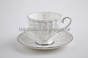 Чашки чайные высокие с блюдцами (чайный набор) на 6 персон Джулия ГРЭЙ (платиновая лента) 220 мл
