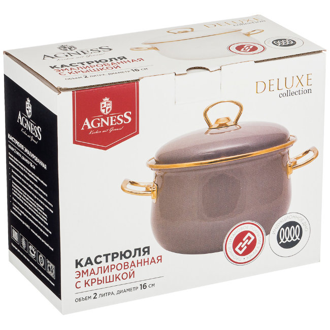 КАСТРЮЛЯ AGNESS ЭМАЛИРОВАННАЯ С КРЫШКОЙ, СЕРИЯ DELUXE, 16X11СМ, 2,0Л, ПОДХОДИТ ДЛЯ ИНДУКЦИИ КАСТРЮЛЯ AGNESS ЭМАЛИРОВАННАЯ С КРЫШКОЙ, СЕРИЯ DELUXE, 16X11СМ, 2,0Л, ПОДХОДИТ ДЛЯ ИНДУКЦИИ